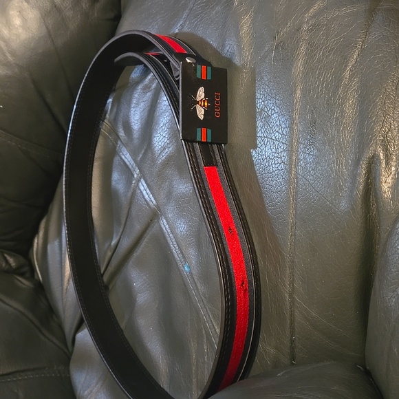 Gucci "Bee"Placard Belt:Green and Red Stripe onto leather - Picture 13 of 14